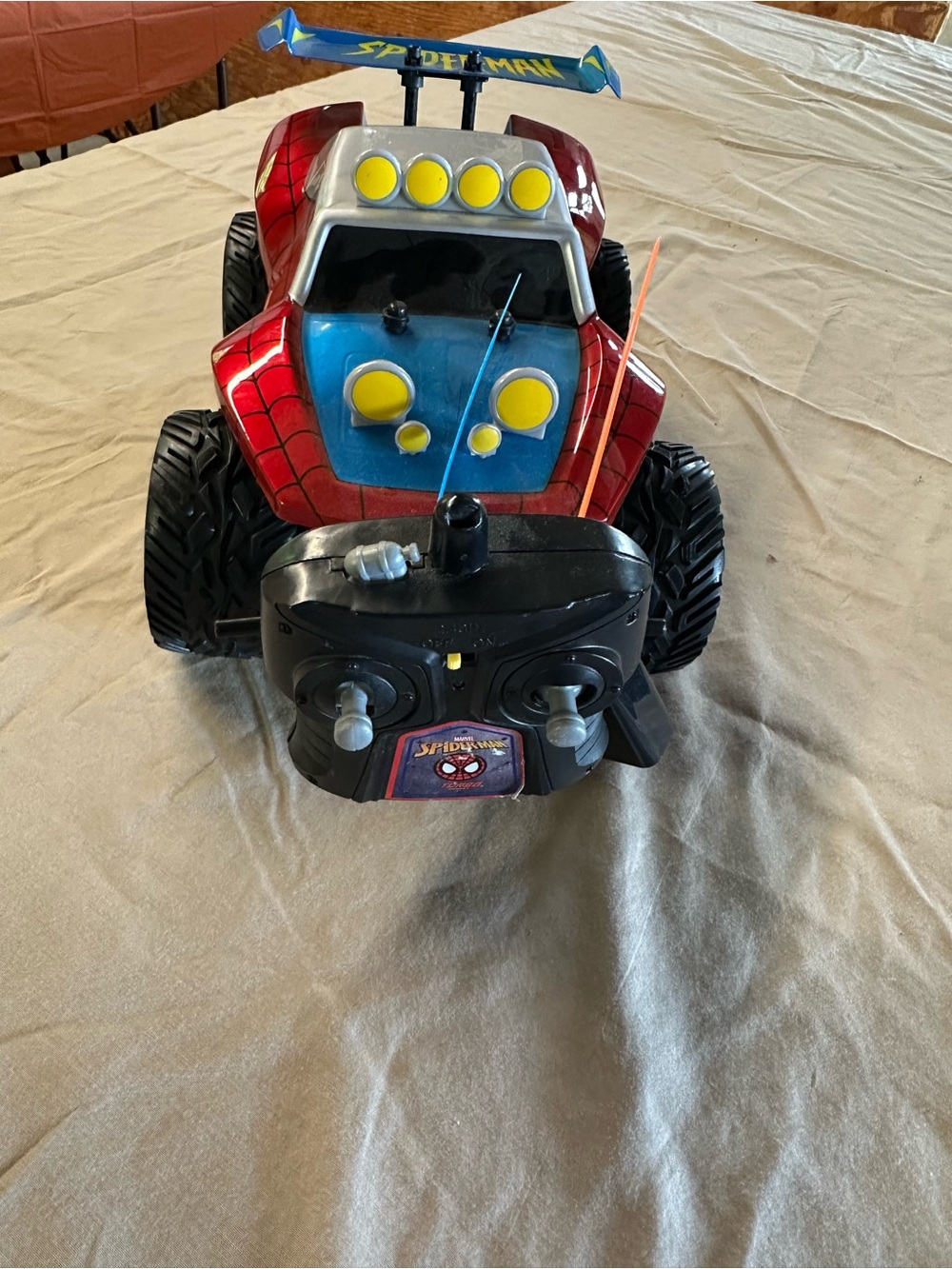 Spiderman Red and Blue Remote Control Monster Truck with Yellow Accents